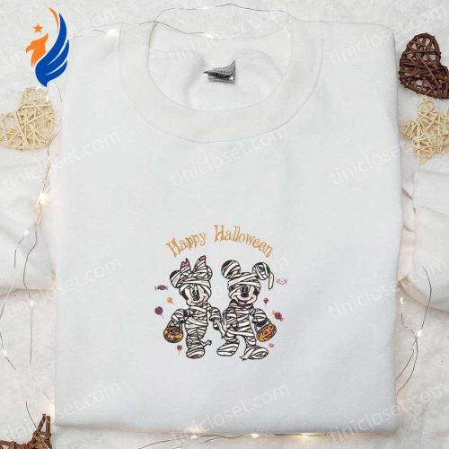 Halloween Mickey Minnie Mummy Embroidered Shirt: Spooky Disney Gift for the Whole Family