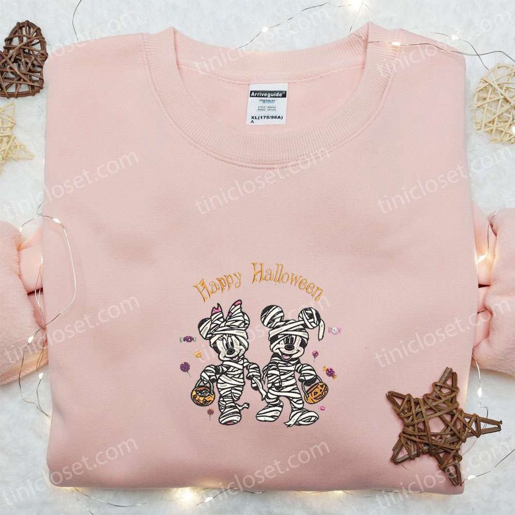 Halloween Mickey Minnie Mummy Embroidered Shirt: Spooky Disney Gift for the Whole Family Halloween Mickey Minnie Mummy Embroidered Shirt: Spooky Disney Gift for the Whole Family