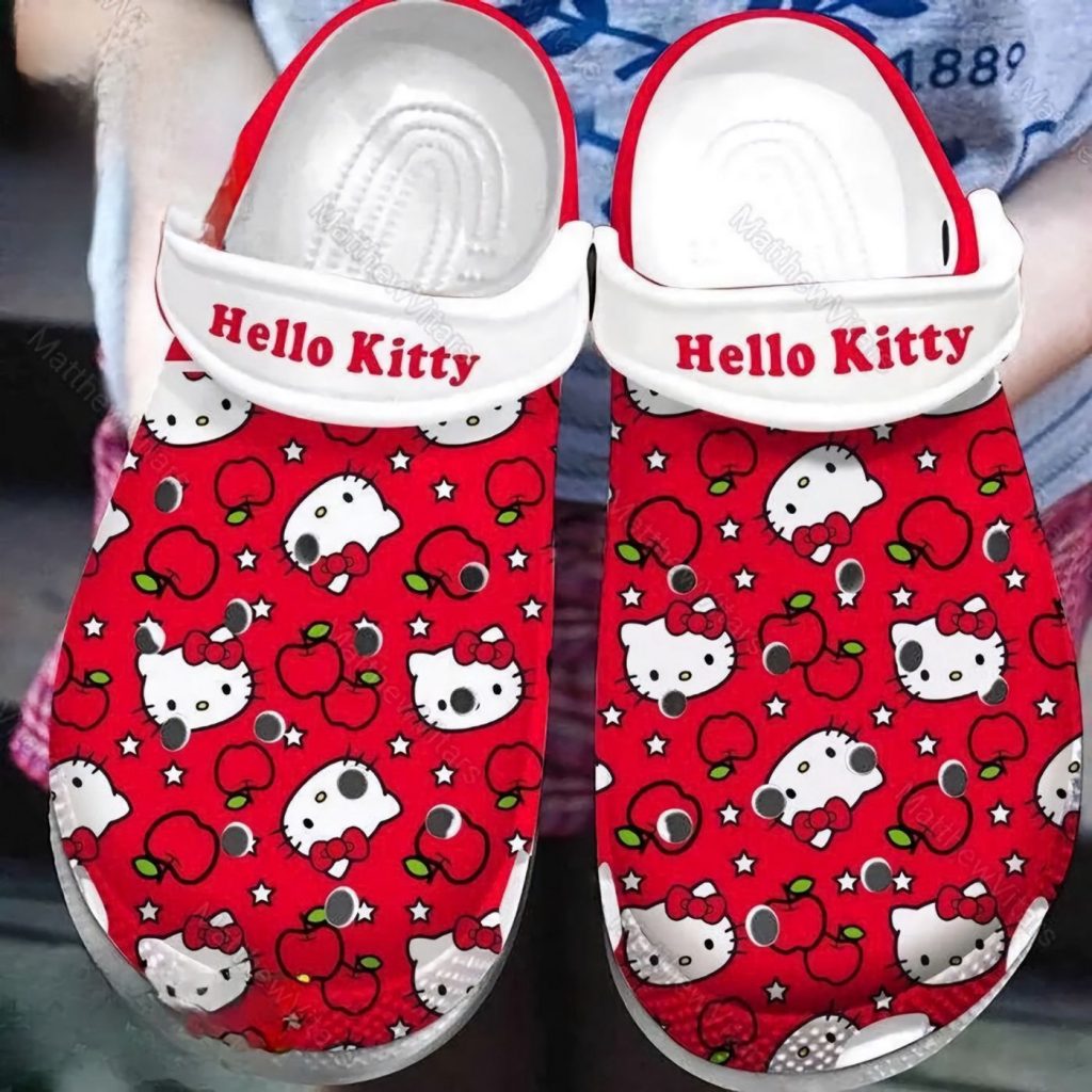 Hello Kitty And Aple Icon Red White Clogs For Kids And Adults Hello Kitty And Aple Icon Red White Clogs For Kids And Adults