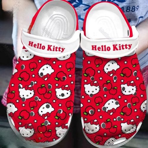 Hello Kitty And Aple Icon Red White Clogs For Kids And Adults
