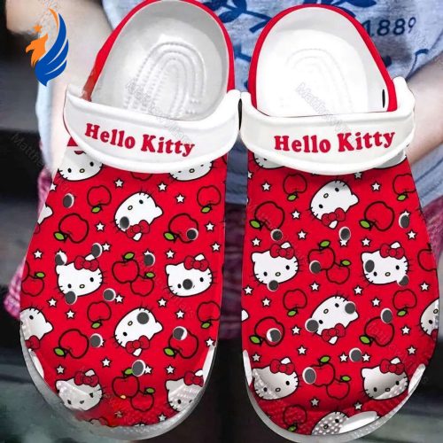 Hello Kitty And Aple Icon Red White Clogs For Kids And Adults