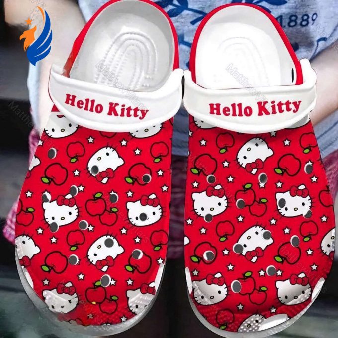 Hello Kitty And Aple Icon Red White Clogs For Kids And Adults Hello Kitty And Aple Icon Red White Clogs For Kids And Adults