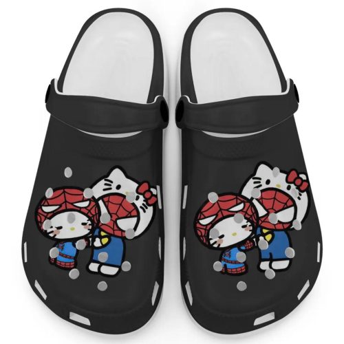 Hello Kitty And My Melody Cosplay Spiderman Black Clogs For Kids And Adults Fast Shipping