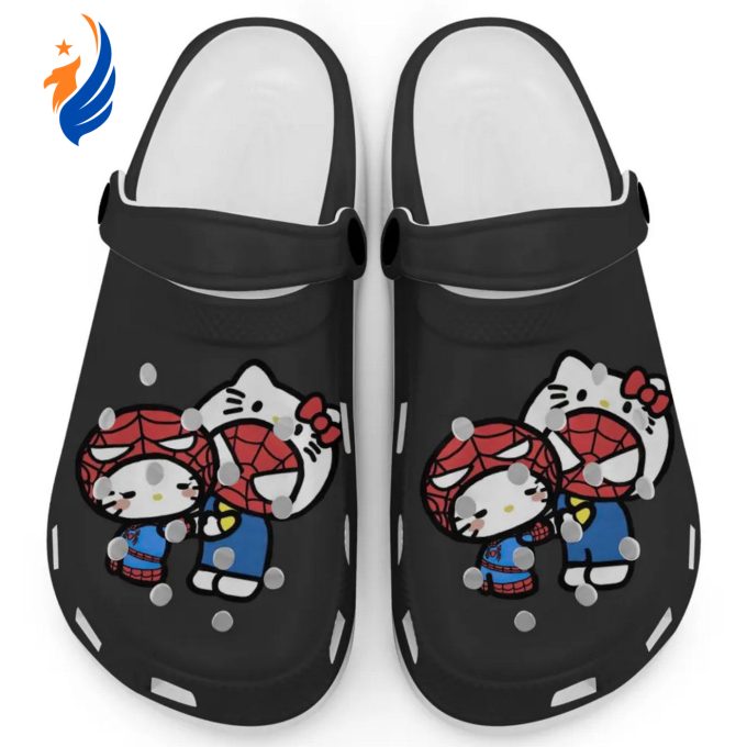 Hello Kitty And My Melody Cosplay Spiderman Black Clogs For Kids And Adults Fast Shipping Hello Kitty And My Melody Cosplay Spiderman Black Clogs For Kids And Adults Fast Shipping