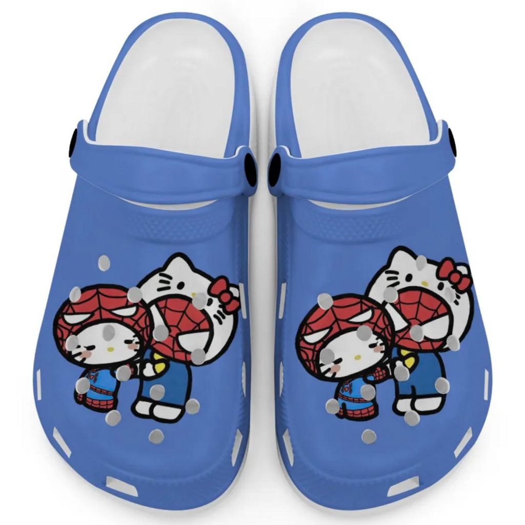 Hello Kitty And My Melody Cosplay Spiderman Light Blue Clogs For Kids And Adults Fast Shipping Hello Kitty And My Melody Cosplay Spiderman Light Blue Clogs For Kids And Adults Fast Shipping