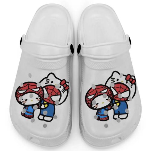Hello Kitty And My Melody Cosplay Spiderman White Clogs For Kids And Adults Fast Shipping
