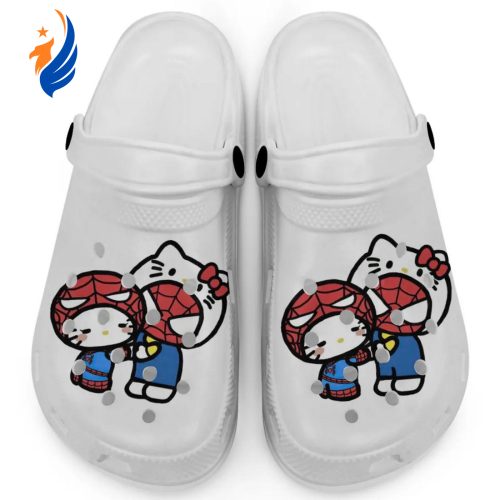 Hello Kitty And My Melody Cosplay Spiderman White Clogs For Kids And Adults Fast Shipping