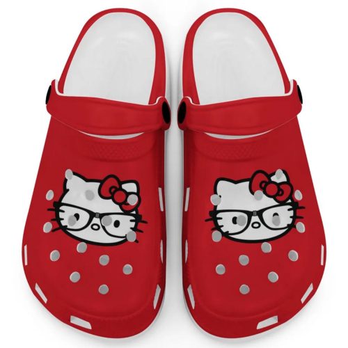 Hello Kitty Black and White Nerd Glass Red Clogs For Kids And Adults