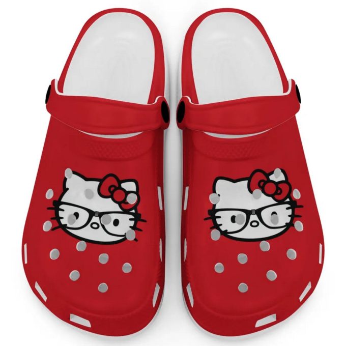 Hello Kitty Black and White Nerd Glass Red Clogs For Kids And Adults