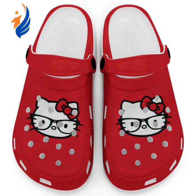Hello Kitty Black and White Nerd Glass Red Clogs For Kids And Adults Hello Kitty Black and White Nerd Glass Red Clogs For Kids And Adults