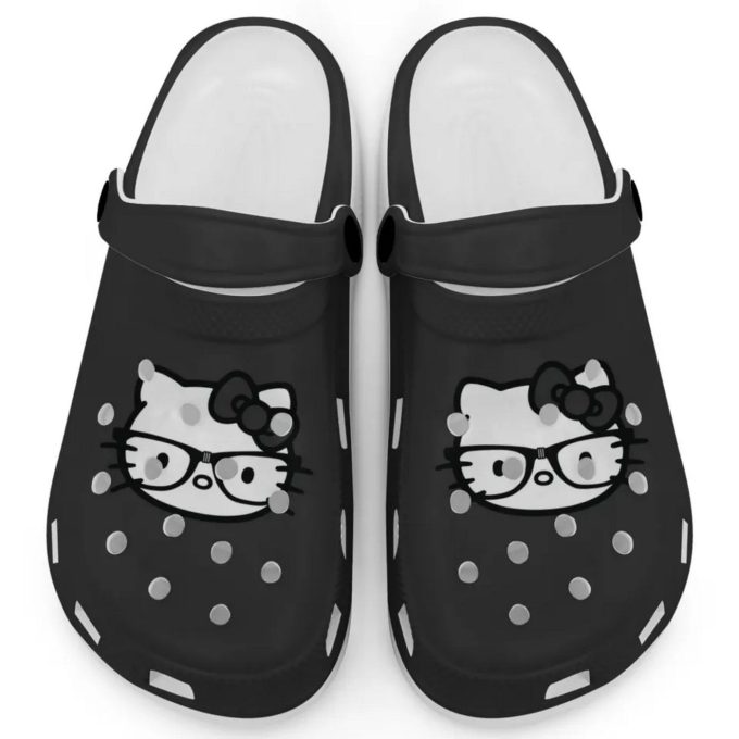 Hello Kitty Black and White Nerd Glasse Black Clogs For Kids And Adults