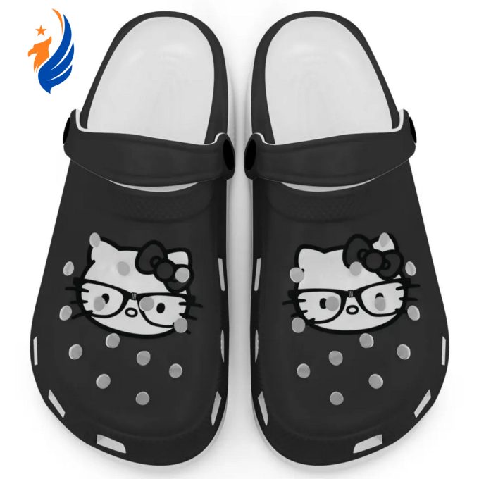 Hello Kitty Black and White Nerd Glasse Black Clogs For Kids And Adults Hello Kitty Black and White Nerd Glasse Black Clogs For Kids And Adults
