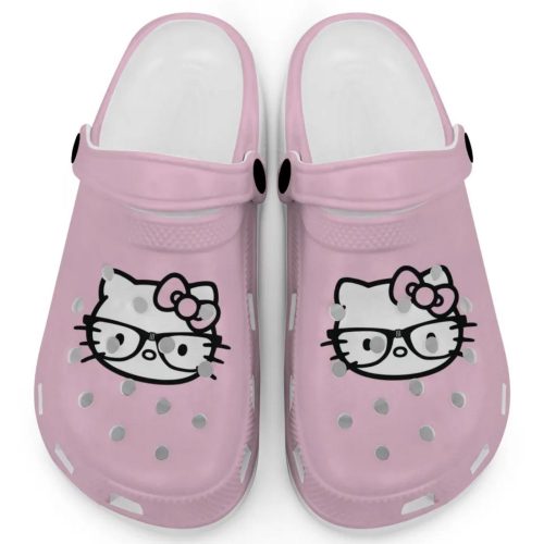 Hello Kitty Black and White Nerd Glasse Blossom Clogs For Kids And Adults Fast Shipping