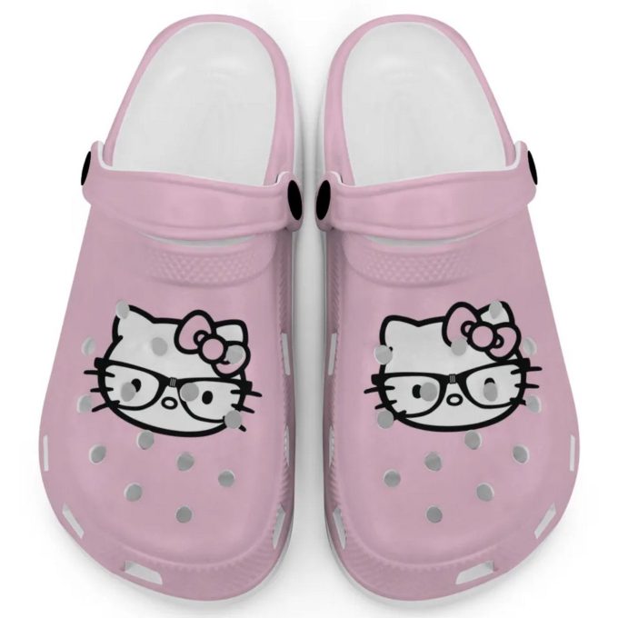Hello Kitty Black and White Nerd Glasse Blossom Clogs For Kids And Adults Fast Shipping