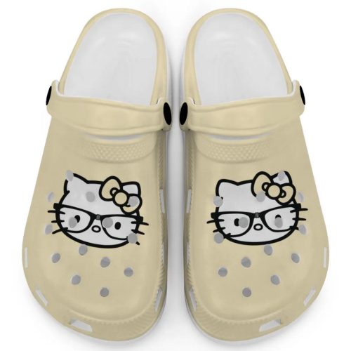 Hello Kitty Black and White Nerd Glasse Ivory Clogs For Kids And Adults Fast Shipping