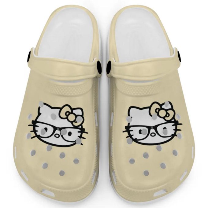 Hello Kitty Black and White Nerd Glasse Ivory Clogs For Kids And Adults Fast Shipping