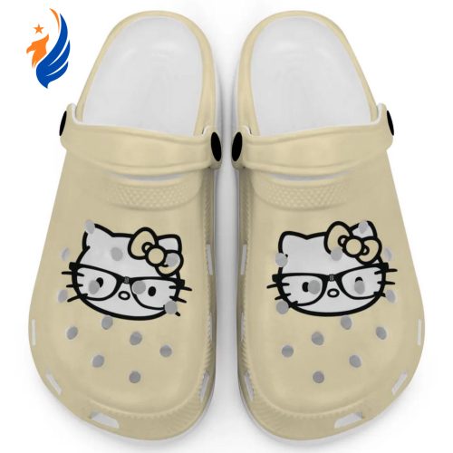 Hello Kitty Black and White Nerd Glasse Ivory Clogs For Kids And Adults Fast Shipping