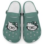 Hello Kitty Black and White Nerd Glasse Light Green Clogs For Kids And Adults Fast Shipping Hello Kitty Black and White Nerd Glasse Light Green Clogs For Kids And Adults Fast Shipping