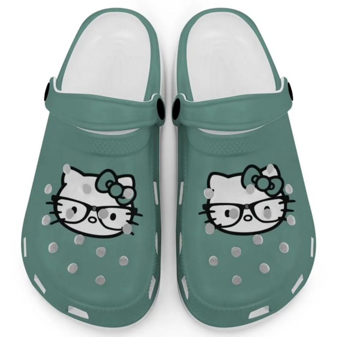Hello Kitty Black and White Nerd Glasse Light Green Clogs For Kids And Adults Fast Shipping
