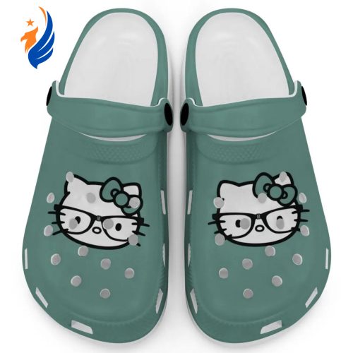 Hello Kitty Black and White Nerd Glasse Light Green Clogs For Kids And Adults Fast Shipping