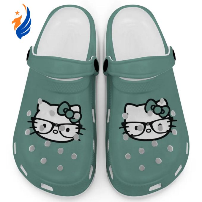 Hello Kitty Black and White Nerd Glasse Light Green Clogs For Kids And Adults Fast Shipping Hello Kitty Black and White Nerd Glasse Light Green Clogs For Kids And Adults Fast Shipping