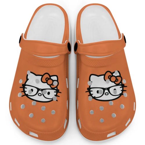 Hello Kitty Black and White Nerd Glasse Orange Clogs For Kids And Adults