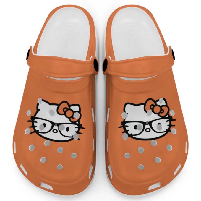 Hello Kitty Black and White Nerd Glasse Orange Clogs For Kids And Adults