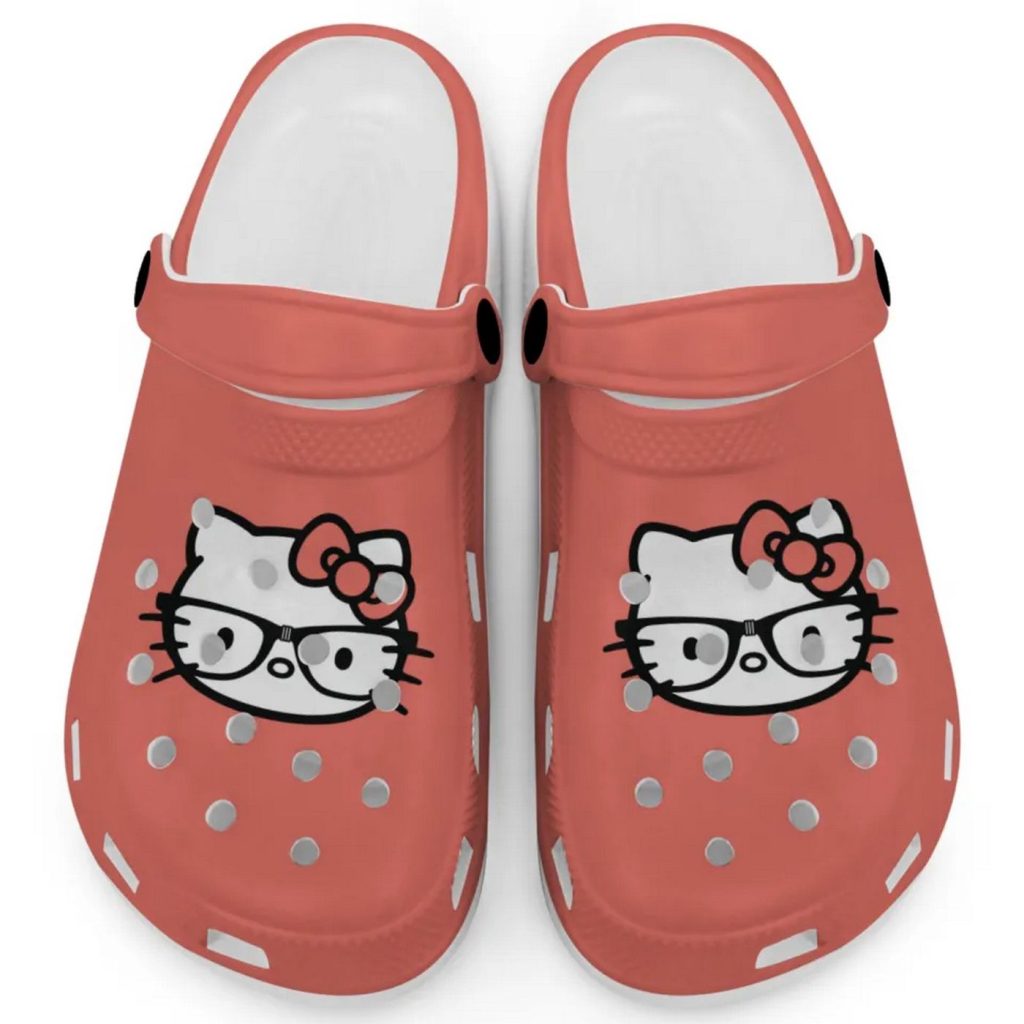 Hello Kitty Black and White Nerd Glasse Salmon Clogs For Kids And Adults Hello Kitty Black and White Nerd Glasse Salmon Clogs For Kids And Adults