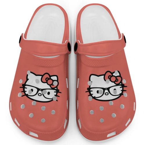 Hello Kitty Black and White Nerd Glasse Salmon Clogs For Kids And Adults