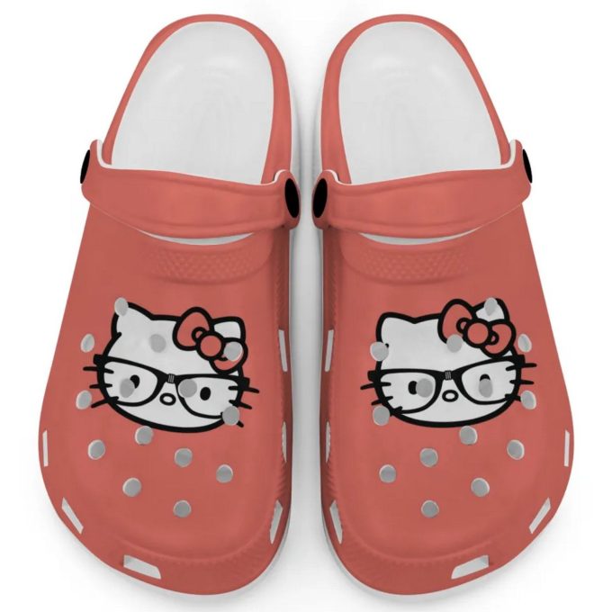 Hello Kitty Black and White Nerd Glasse Salmon Clogs For Kids And Adults