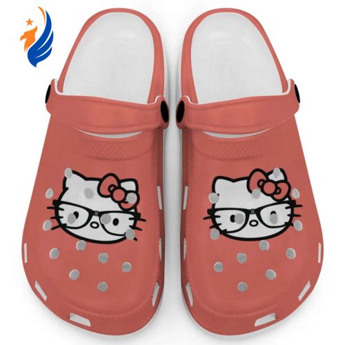 Hello Kitty Black and White Nerd Glasse Salmon Clogs For Kids And Adults
