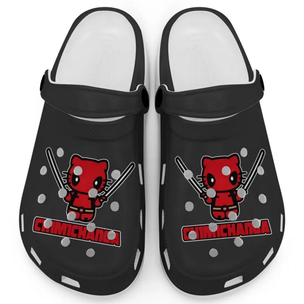 Hello Kitty Cosplay Deadpool Black Clogs For Kids And Adults Fast Shipping Hello Kitty Cosplay Deadpool Black Clogs For Kids And Adults Fast Shipping