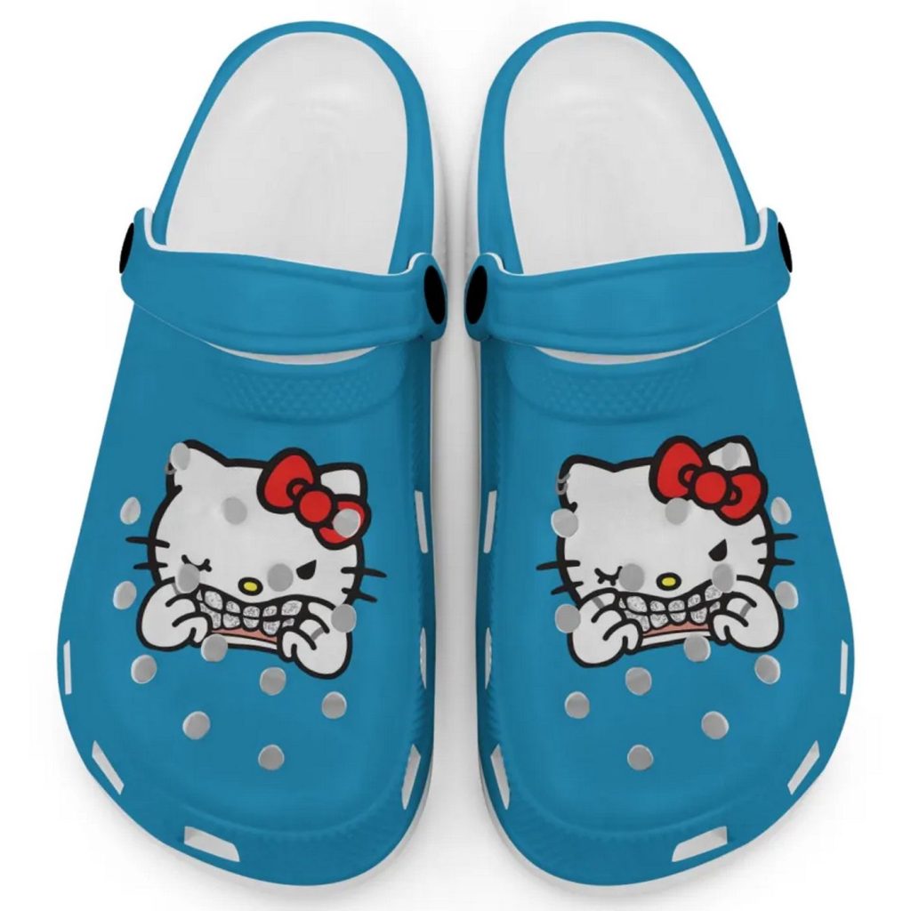 Hello Kitty Grillz Gangster Parody Light Blue Clogs For Kids And Adults Hello Kitty Grillz Gangster Parody Light Blue Clogs For Kids And Adults