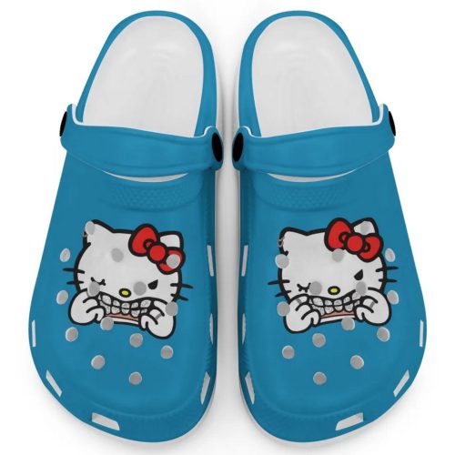 Hello Kitty Grillz Gangster Parody Light Blue Clogs For Kids And Adults