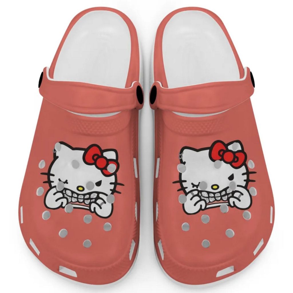 Hello Kitty Grillz Gangster Parody Salmon Clogs For Kids And Adults Hello Kitty Grillz Gangster Parody Salmon Clogs For Kids And Adults