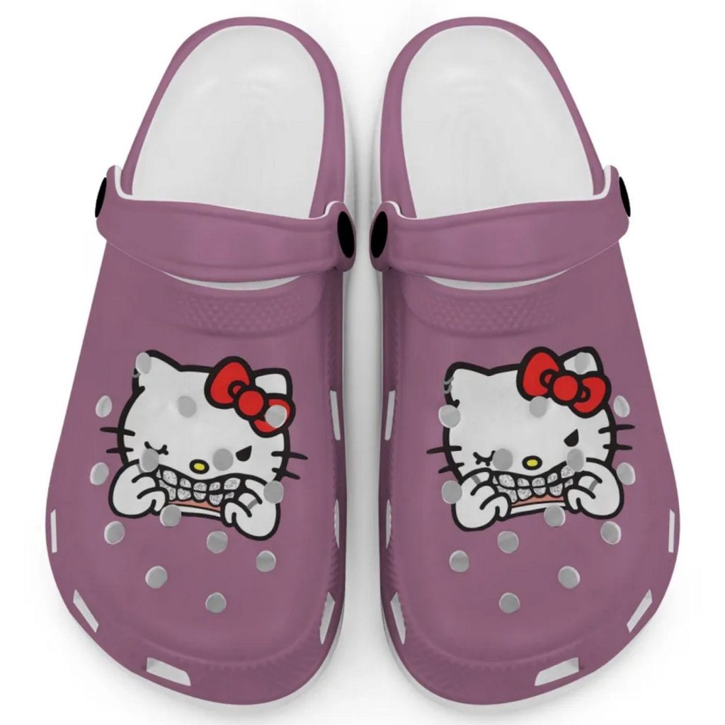Hello Kitty Grillz Gangster Parody Violet Clogs For Kids And Adults Fast Shipping Hello Kitty Grillz Gangster Parody Violet Clogs For Kids And Adults Fast Shipping