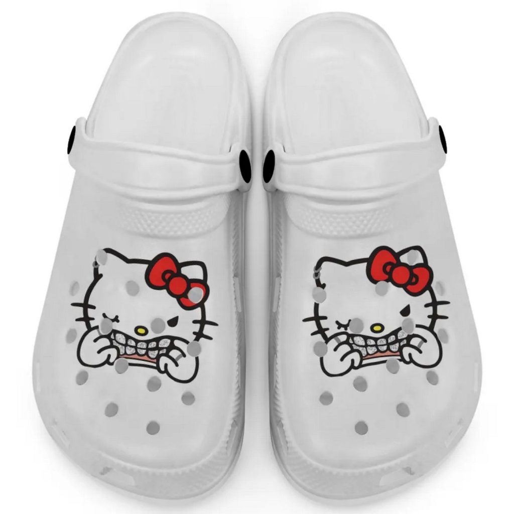 Hello Kitty Grillz Gangster Parody White Clogs For Kids And Adults Fast Shipping Hello Kitty Grillz Gangster Parody White Clogs For Kids And Adults Fast Shipping