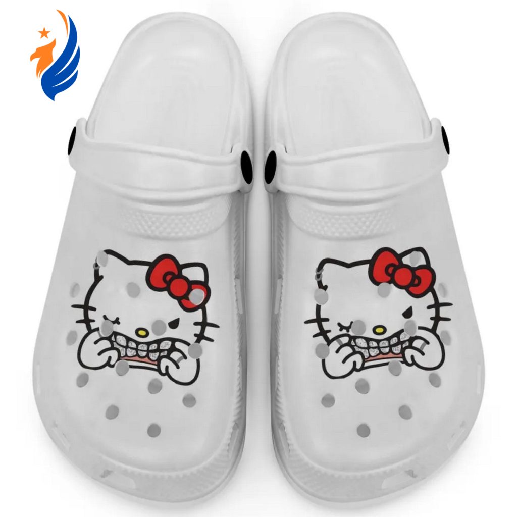 Hello Kitty Grillz Gangster Parody White Clogs For Kids And Adults Fast Shipping Hello Kitty Grillz Gangster Parody White Clogs For Kids And Adults Fast Shipping