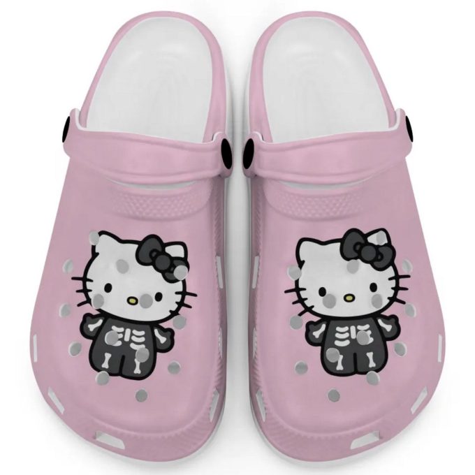 Hello Kitty Halloween Skeleton Black And White Blossom Clogs For Kids And Adults Fast Shipping