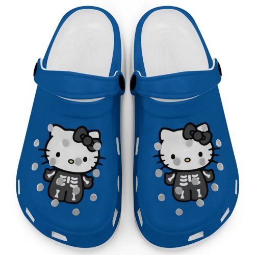 Hello Kitty Halloween Skeleton Black And White Blue Clogs For Kids And Adults Fast Shipping