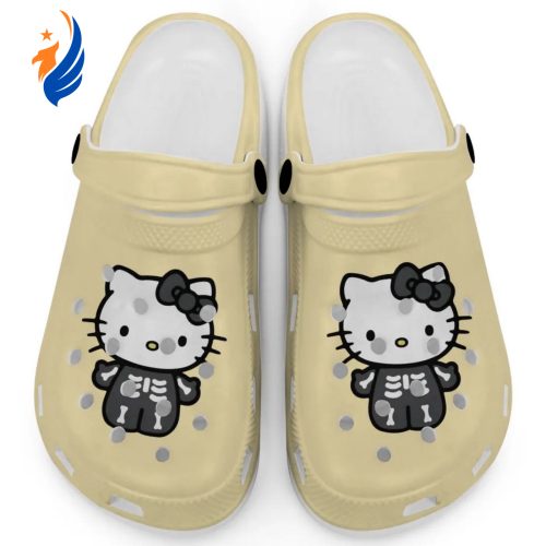 Hello Kitty Halloween Skeleton Black And White Ivory Clogs For Kids And Adults
