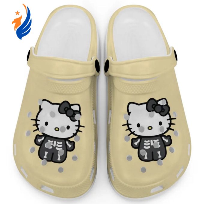 Hello Kitty Halloween Skeleton Black And White Ivory Clogs For Kids And Adults Hello Kitty Halloween Skeleton Black And White Ivory Clogs For Kids And Adults