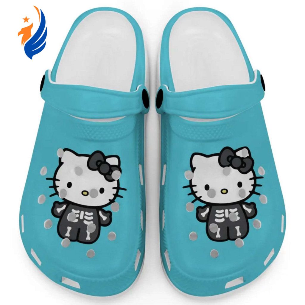 Hello Kitty Halloween Skeleton Black And White Light Blue Clogs For Kids And Adults Hello Kitty Halloween Skeleton Black And White Light Blue Clogs For Kids And Adults