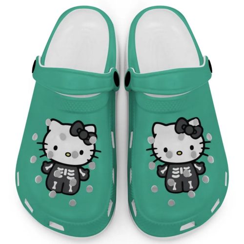 Hello Kitty Halloween Skeleton Black And White Mint Clogs For Kids And Adults