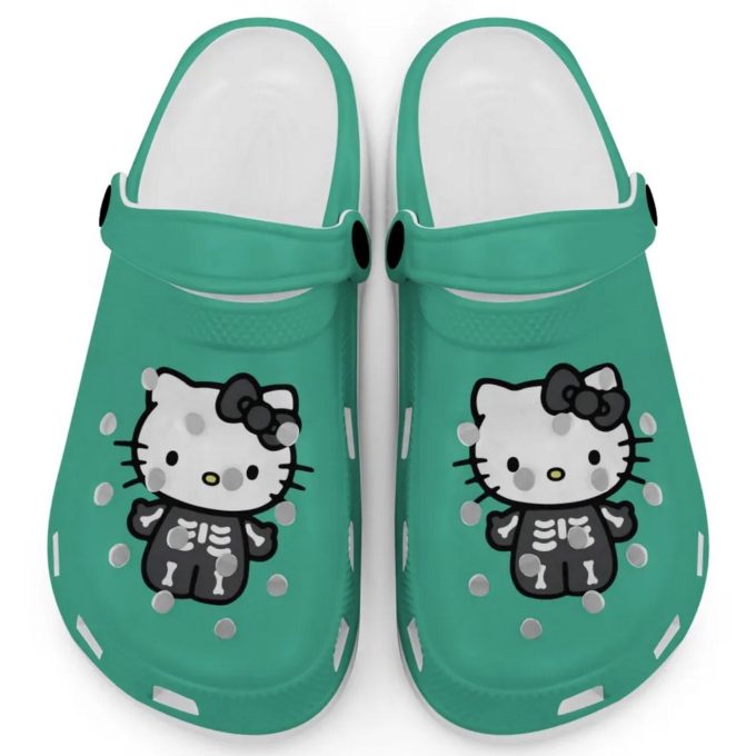Hello Kitty Halloween Skeleton Black And White Mint Clogs For Kids And Adults