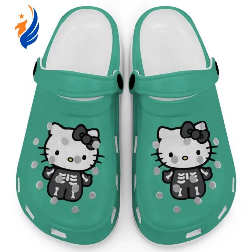 Hello Kitty Halloween Skeleton Black And White Mint Clogs For Kids And Adults