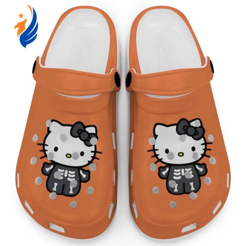 Hello Kitty Halloween Skeleton Black And White Orange Clogs For Kids And Adults Fast Shipping