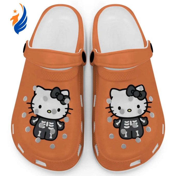 Hello Kitty Halloween Skeleton Black And White Orange Clogs For Kids And Adults Fast Shipping