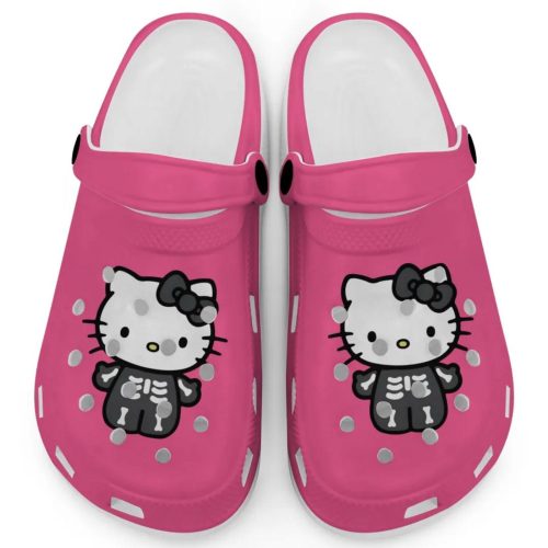 Hello Kitty Halloween Skeleton Black And White Pink Clogs For Kids And Adults