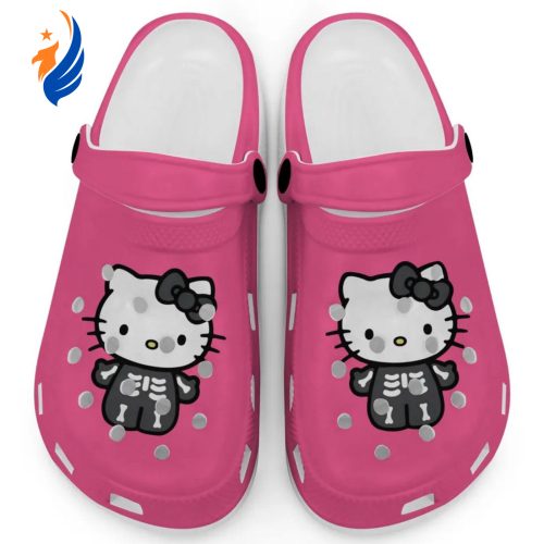 Hello Kitty Halloween Skeleton Black And White Pink Clogs For Kids And Adults